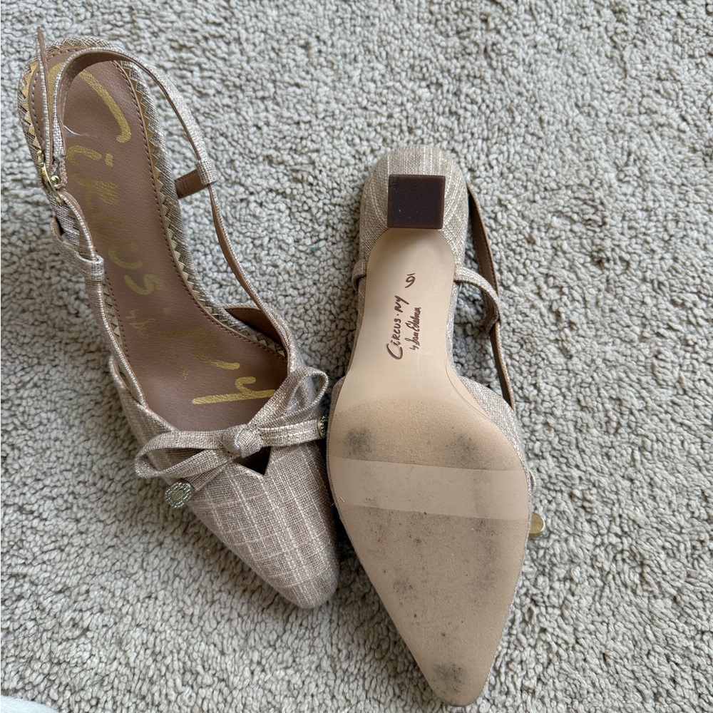 Circus by Sam Edelman Beige Bow Pointed Slingback Heels - Picture 2 of 9